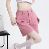 Fongt Denim Shorts Female Summer Thin 2024 New Design Sense Small High Waist Show Thin Wide Leg Five Split Pants-Outfit