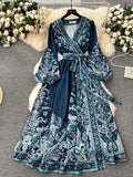 Fongt Early Spring New French High-End Feel One-Sape-Style T-Shirt With Belt-Print Dress Women's Light Luxury Elegant Long Dress