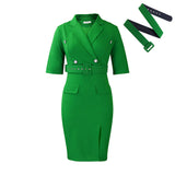 Fongt Large-Size Women's Clothing 2025 Winter New Suit Collared Hips Thin Open Fork OL Professional African Dress