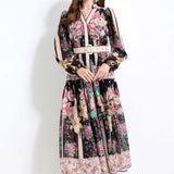 Fongt Printed Dress 2025 Spring Holiday Wind To Show Thin Temperament Single-Dlong Swing Dress Girl