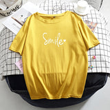 Letter Printed T Shirt Summer Cotton Women Tshirts Korean Sweet Ladies Tees Comfortable Oversized Black Female