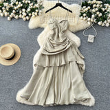 Fongt Goddess Fan Design Sense Square Neck Sling Sling Sling Folds To The Waist Lotus Leaf Dress Girl Dress Dress