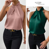 Fongt Women's Clothing 2025 Summer New Color Clove Hanging Neck Sleeveless Vest Ribbon Simulation Silk Top