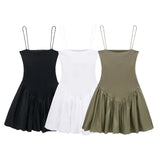 Spring Style Fluffy Poplin Rib Spliced Suspender Dress 4174347-Outfit