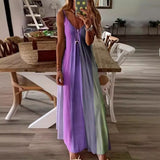 Fongt Women's Long Dress Slim Dazzle Color Slip Dress Gradient New Print Women's Dress-Outfit
