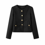 Fongt Women's Clothing Texture Autumn Round Collar Short Jacket Jacket In Autumn Winter 2025