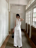 Fongt Xixi 2025 Spring New Temperament Linen Vest + High Waist Display Thin Leg Trousers Two Sets Of Women 89409