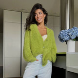 Fongt Leopard Knitted Cardigan Sweater V Collar Design Elegant And Colorful Style Full Of Loose Female