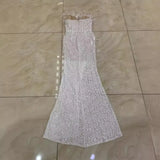 Gorgeous Feather Glican Nails High Fork White V-Neck Tset Dress Wedding Dress Wedding