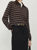 Fongt Summer New Temperament Thin Gentle And Comfortable Wash Wool Hit Striped Knitting Long-Sleeved Polo Shirt