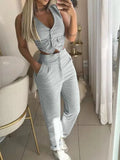 Fongt New Women's Wear Temperament Pure Color Sleeveless Vest Suit Casual Pants Two-Piece