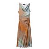 Fongt New Tie-Dye Printing Folds Open Fork Fan Dress 8346201