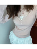 Women Cotton Front Buttons Pink Tees 2023 Summer Fashion Ladies Casual Female O Neck Long Sleeves Solid Color Tops-Outfit