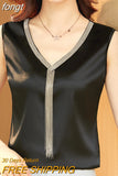 Crop Top Women V-neck Tassel Women's T-shirt Solid Vest Ladies Tops Summer Tank Top Chiffon Blouse White Woman