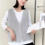 Fongt Spring 2024 New Solid Color Knit Vest Vest Jacket Loose Versatile Sleeveless Cardigan Sweater Vest Female-Outfit