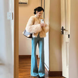 Fongt Wind Blue High-Rise Horn Jeans Women 2025 Autumn And Winter Hottie Slim Slim Taut Long Trousers