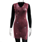Fongt Summer New Sexy V-Neck Short Hollow Mesh Dress