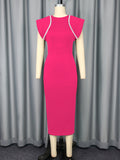 Fongt Temperament Round Collar Dress Banquet High Waist-Up Open-Fork Elegant Evening Dress Party Dress