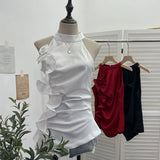 Fongt Design Sleeveless Leaves Three-Dimensional Flower Blouse Atmosphere Slimming Waist 1166