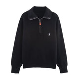 Fongt Homemade New Women's Seam Smouse Casual Embroidery Zipper Jack T-Shirt