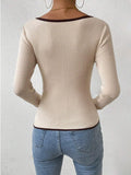 Fongt Women's Fashion Temperament V-Neck Knitting Bottom Slim Slim Solid Color Bhair Top