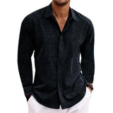 Fongt Men's Linen Long-Sleeved T-Shirt Loose Sweatshirt Solid Long-Sleeved Cotton Shirt Men's Large Size Men's