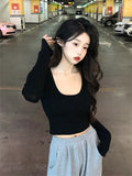 Fongt 2023 New Pure Desire Wind Hot Girl Big U Collar Show Slim Short White Long Sleeve T Shirt Jacket Women's