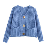 Fongt 2025 New Women's Solid-Color Casual Fashion Coarse Knit Long-Sleeved Sweater Cardigan Jacket