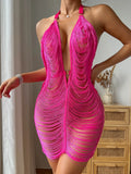 Fongt Summer New Hanging Neck Show Back Sexy Fabric Line Dress Female