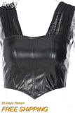 Pu Faux Corset Top Strap Camis Patchwork Bodycon Sexy Streetwear 2023 Autumn Winter Club Party Elegant Bustier