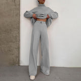 Knitted Women Tracksuit 2022 Autumn Winter Casual Turtleneck Long Sleeved Sweater Top Wide Leg Pants Suits Sweater