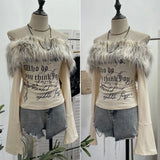 Fongt Shot Hair Collar Print Shoulder Horn Long-Sleeved T-Shirt Repair Short Picties Shoulder Grinding Top 1368