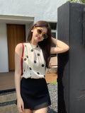 Fongt Xixi 13 Lines 2025 Spring And Summer New Temperament Elegant Wave Point Shirt Chiffidless T-Shirt Top 89315