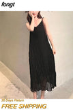 Womens Summer New Chic Fit Tender Sweet Pleated Spaghetti Trendy Soft Simple Solid Korean Style Elegant Vintage Pure