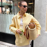 Fongt Women's ZA Temperament Spring New Temperament Commute Loose Striped Shirt