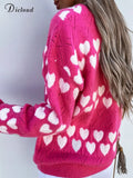 Autumn Winter Heart Sweaters Women V Neck Long Sleeve Soft Warm Pullovers Oversize Hollow Out Comfortable Top 2021