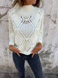 Fongt Women's New Casual Loose Hollow Sweater Round Collar Knitting Top
