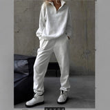 Fongt Women's Sports Suit 2025 Autumn And Winter Casual Plus Velvet Half Zipper Trousers Two-Set