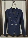 QUALITY 2023 Designer Blazer Jacket Women's Double Breasted Shell Buttons Contrast Top stitching Slim Fitting