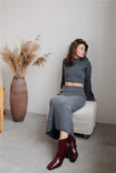 Fongt And Winter 2025 New Hot One-Step Skirt Sweater Set Women's Collar Knitted Top + Left Hip Skirts Ins