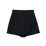 Women Fashion Cropped Contrast Satin Blazer Coat Vintage Long Sleeve Front Button Female Outerwear And Hight Waist Shorts