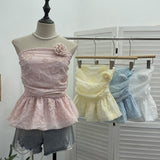 Fongt Bud Ponp-Upple Sling Vest With Three-Dimensional Flowers Shoulder-To-Heart Thai Top 9205