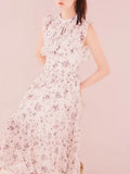 Broken Flower Dresses Women Stand Collar Flying Sleeve Dress Spring Summer Vestidos Mujer Tunic Vestido Lace Up Bow Ropa-Outfit