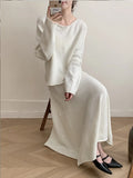 Fongt New Lazy Wind Loose Top + Fishtail Dress Set Women's Round Collar Knitting Set Bright