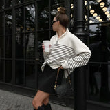 Fongt 2025 New Women's Simple Fashion Gentle Stripe Collar Half-Open Zipper Knitted Sweater Woman
