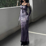 Sling Lace Splicing Cross Print Slim Dress Dark New Gothic Dress Woman-Outfit