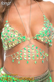 Sequins Link Chain 2 Piece Tank Tops Women Hollow Out Body Chain Crop Top 2023 Summer Beach Tops Rave Festival