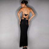 Halter Backless Slim Print Dress Women 2023 Summer Sexy Lace Up Hip Package Female Dresses Elegant Party Evening Robe-Outfit