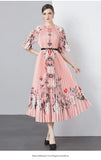 Fongt Exquisite Dress Women 2025 New Lazy Wind Collar Mid-Sleeves To Close The Waist Temperament 100-Fold Printing Skirt