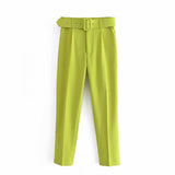 Fongt 2025 New 褶皱 Multi-Colored Harun Pants Casual Solid-Colored Small-Footed Women's Trousers Belt